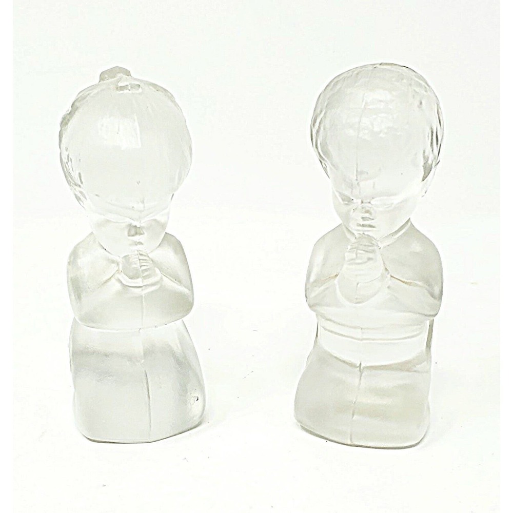 Fenton Boy and Girl Praying Frosted Glass Figurines Set of Two Collectible Decor